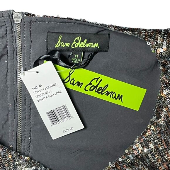 NWT Sam Edelman Sequin Blouse Size M Bronze Silver - Picture 5 of 16